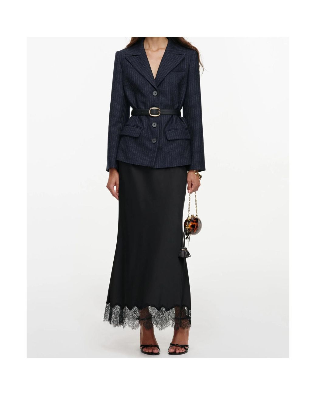 Self-Portrait Black Tailored Blazer Satin Midi Dress