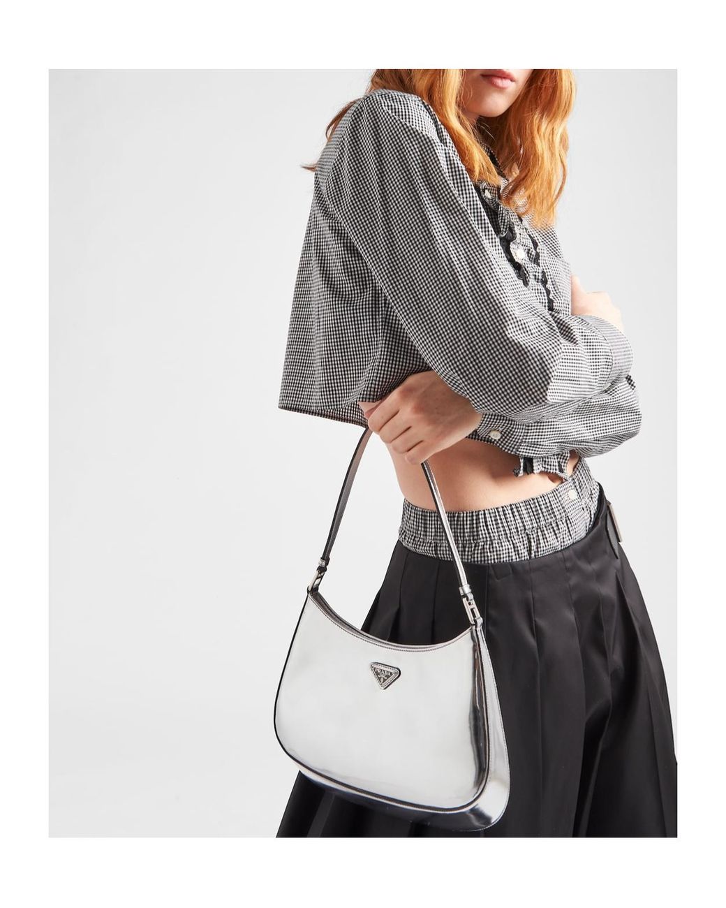 Prada White Cleo Brushed Leather Shoulder Bag