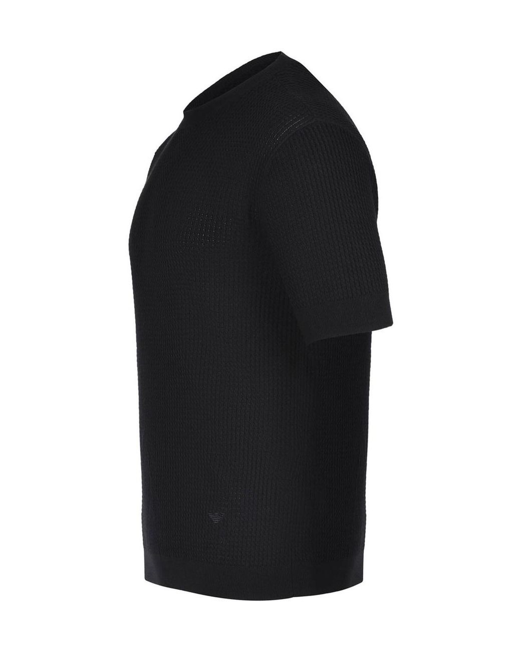 Emporio Armani Black Ribbed Short Sleeve Sweater for men
