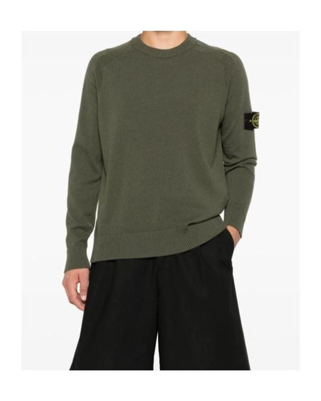 Stone Island Green Compass Badge Crewneck Jumper for men