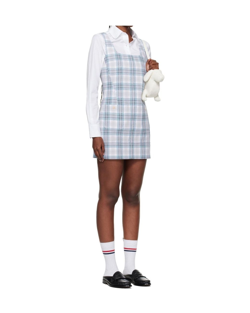 Thom Browne White Plaid Suspender Dress