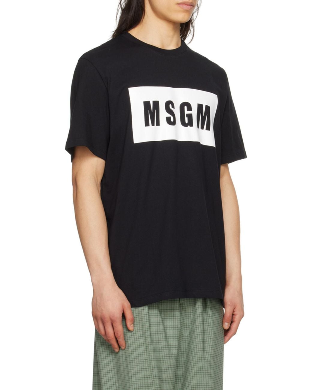 MSGM Black Logo Printed Crewneck T-Shirt for men