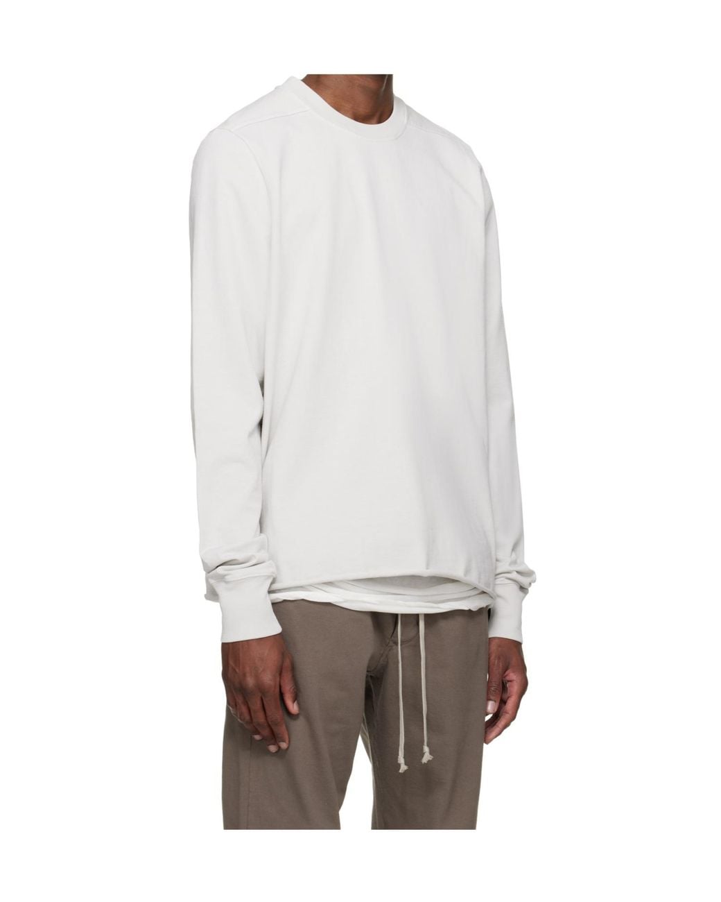 Rick Owens White Long-Sleeved Crewneck Sweatshirt for men