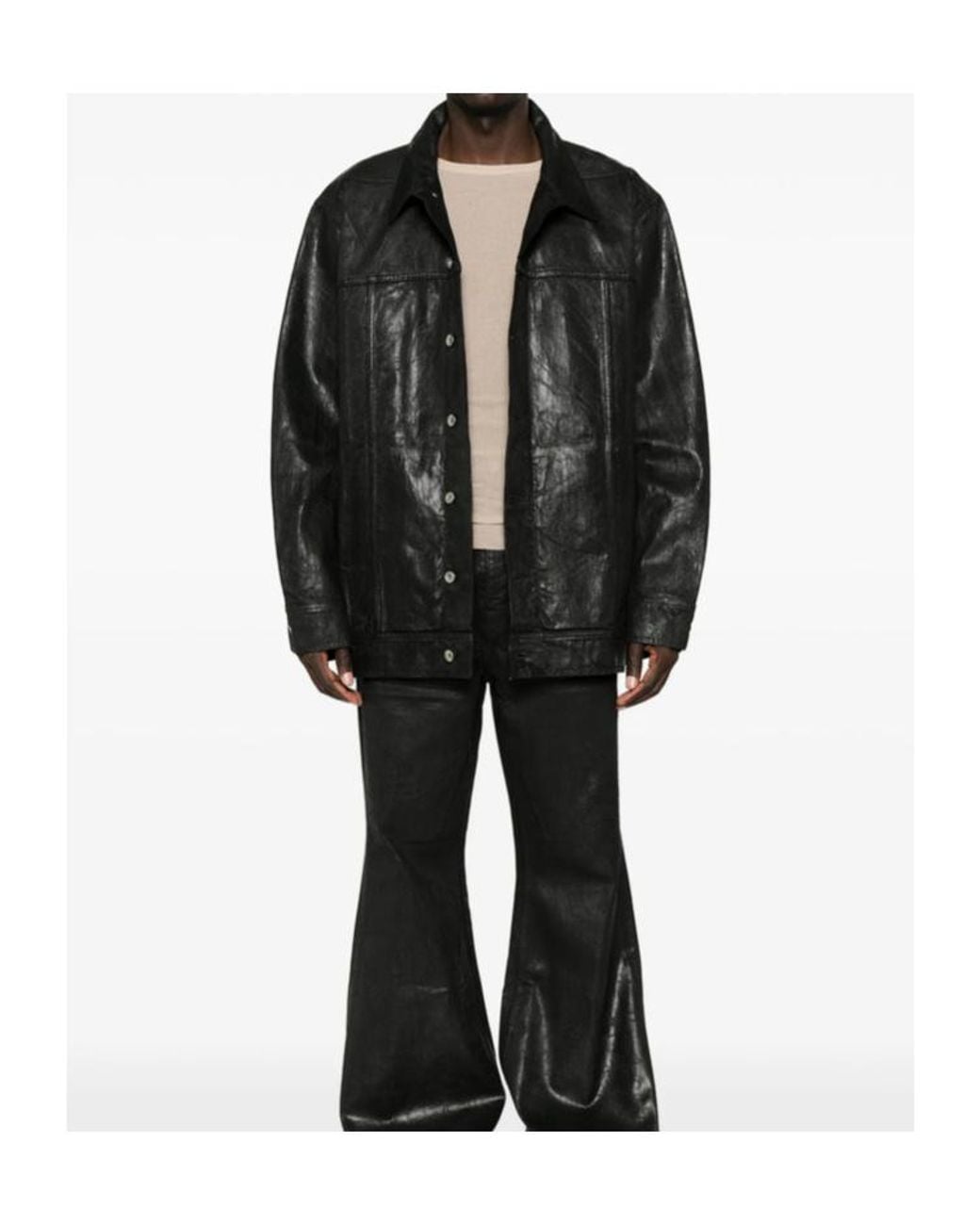 Rick Owens Black Button-Up Denim Jacket for men