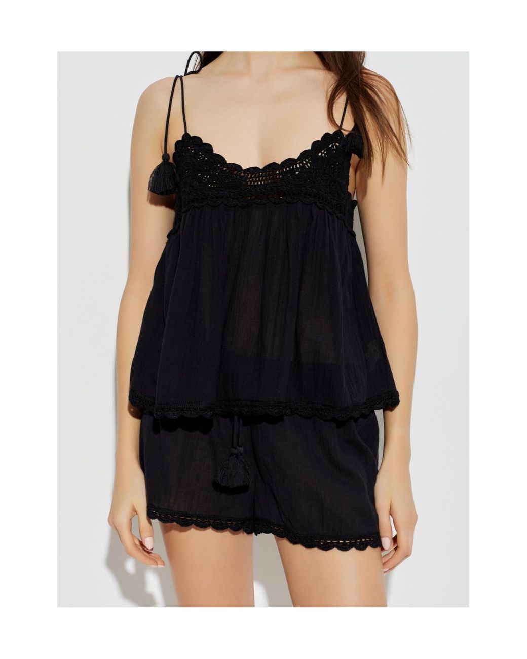 Ulla Johnson Black Crochet-Trimmed Top