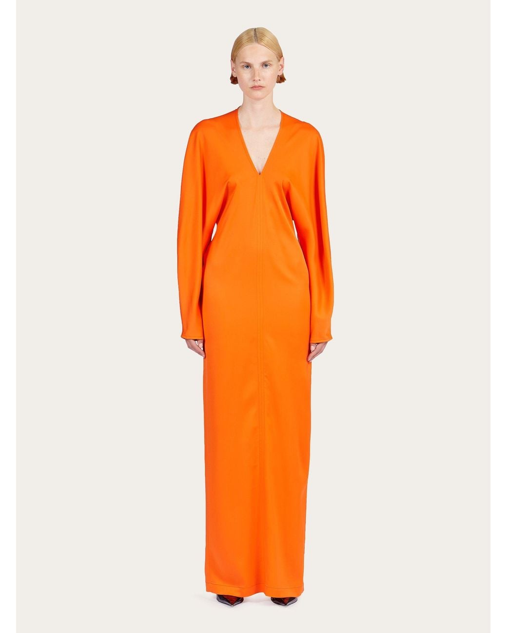Ferragamo Orange Ferragamo V-Neck Midi Dress