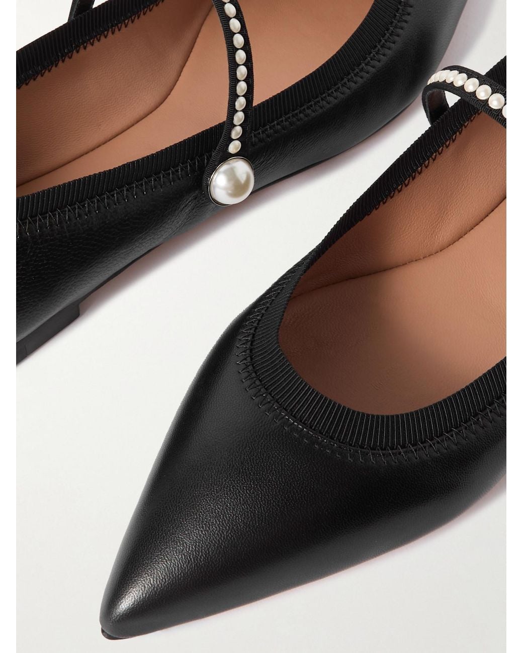 Aquazzura Black Embellished Leather Flats