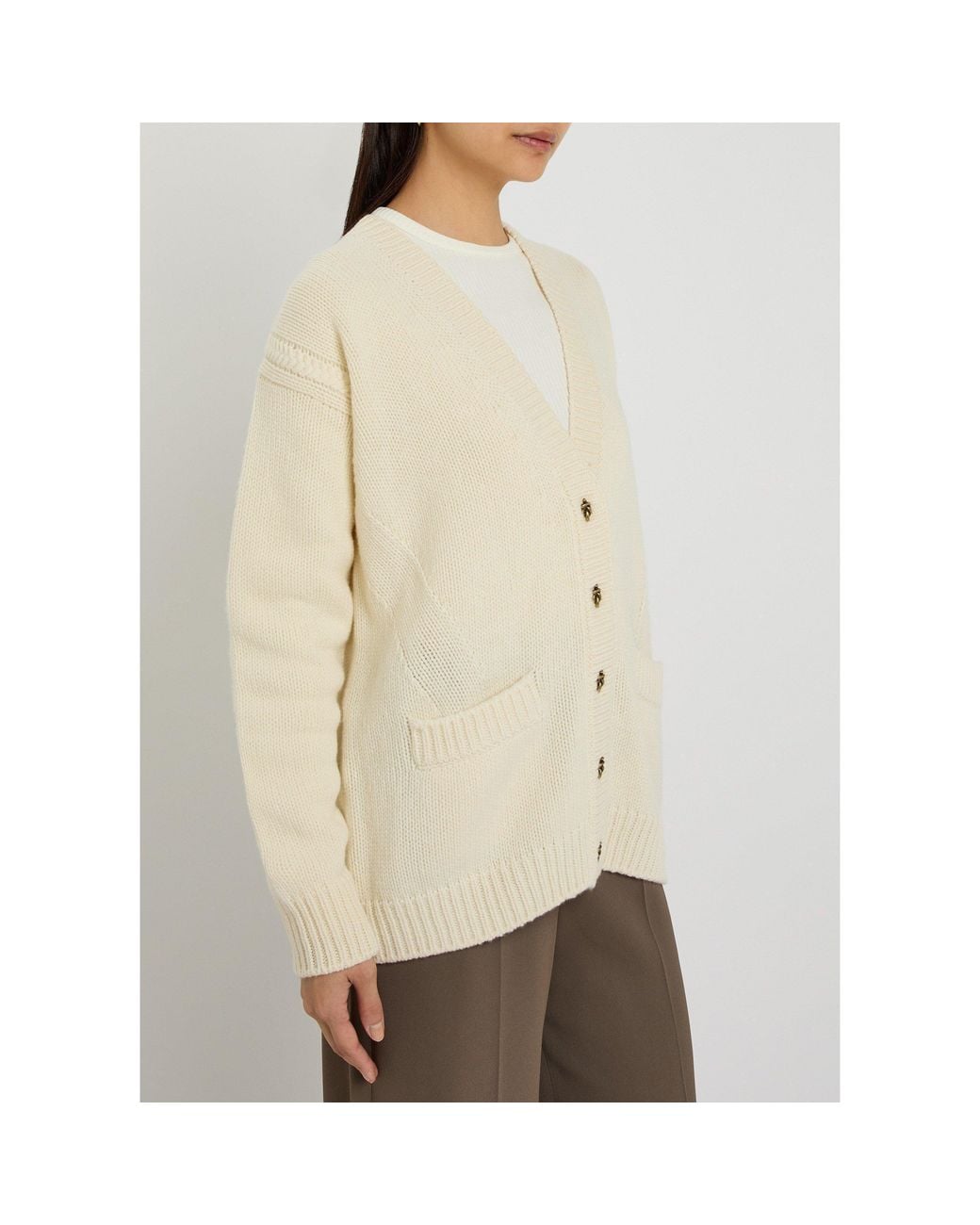 Moncler Natural V-Neck Knit Cardigan