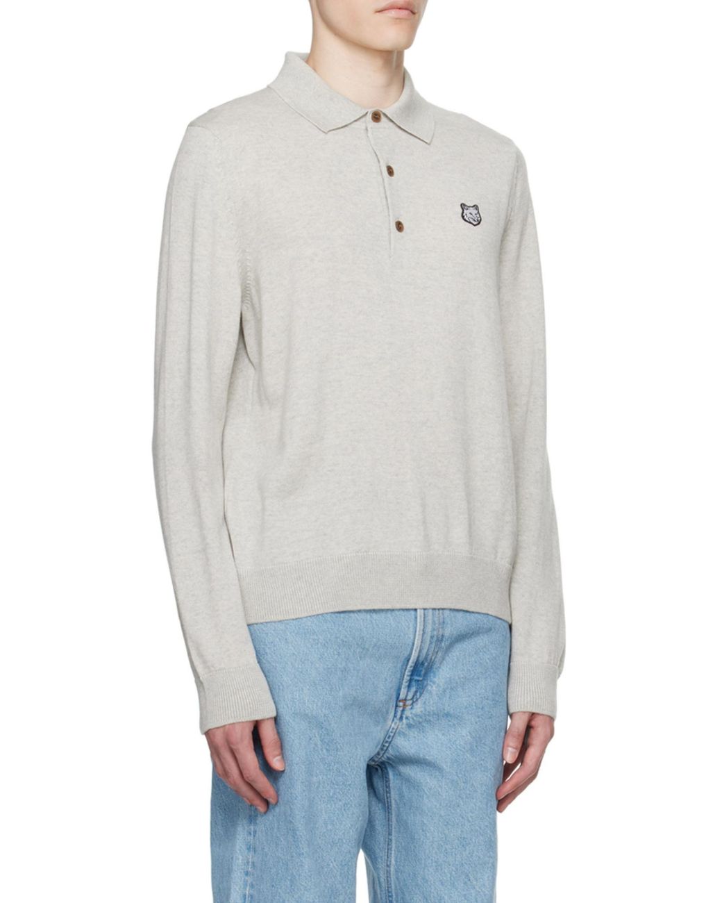 Maison Kitsuné Gray Maison Kitsuné Fox Head Patch Knit Polo Shirt for men