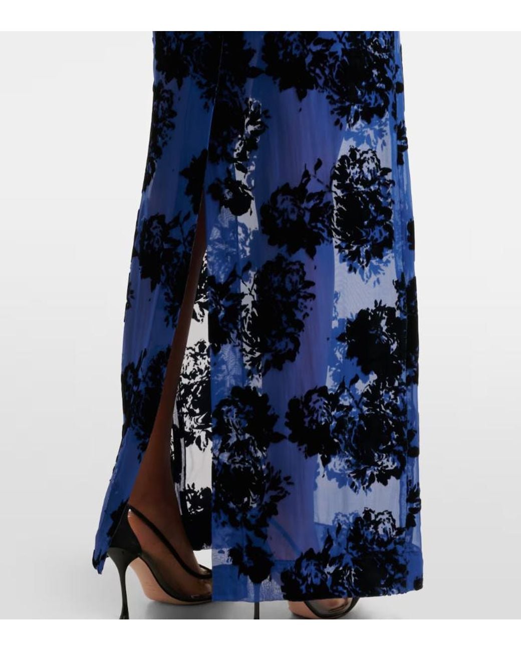 Nina Ricci Blue Devoré Velvet Maxi Skirt