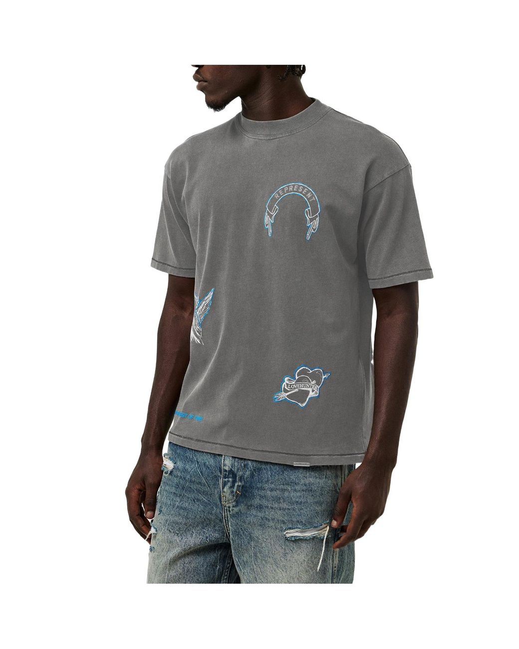 Represent Gray Mockneck Shortsleeve Tshirt for men