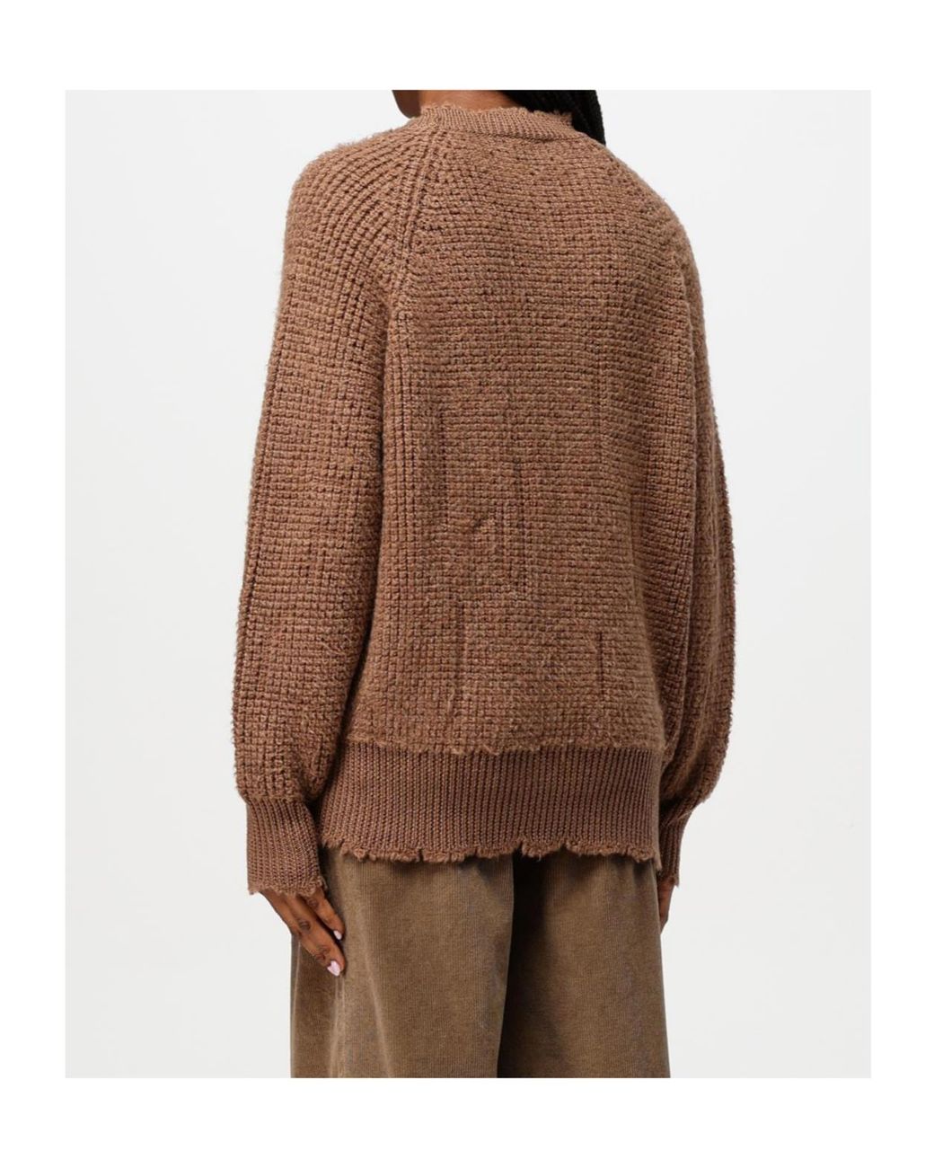 DSquared² Brown Waffle-Knit Distressed-Effect Sweater