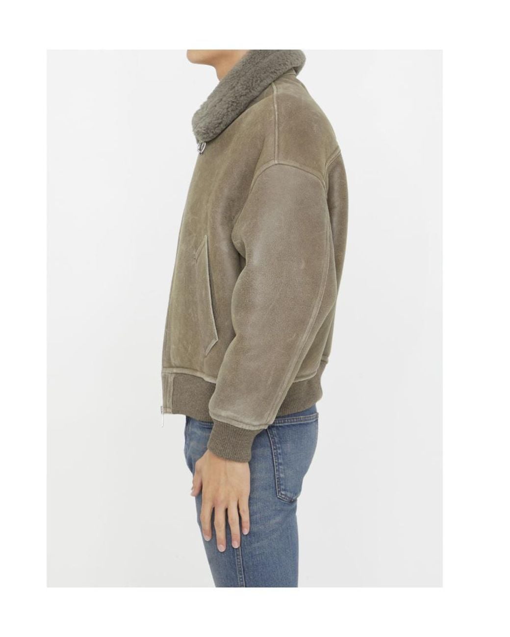 AMI Green Zipped Shearling Bomber Jacket for men