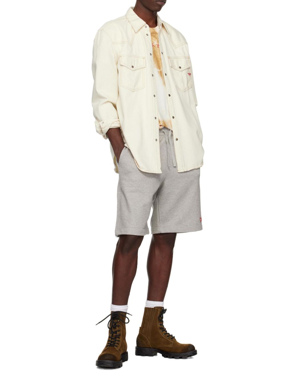 DIESEL White Logo-Embroidered Denim Shirt for men