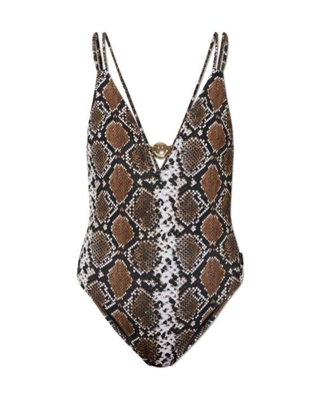 Moschino Brown Embossed One-Piece Swimsuit