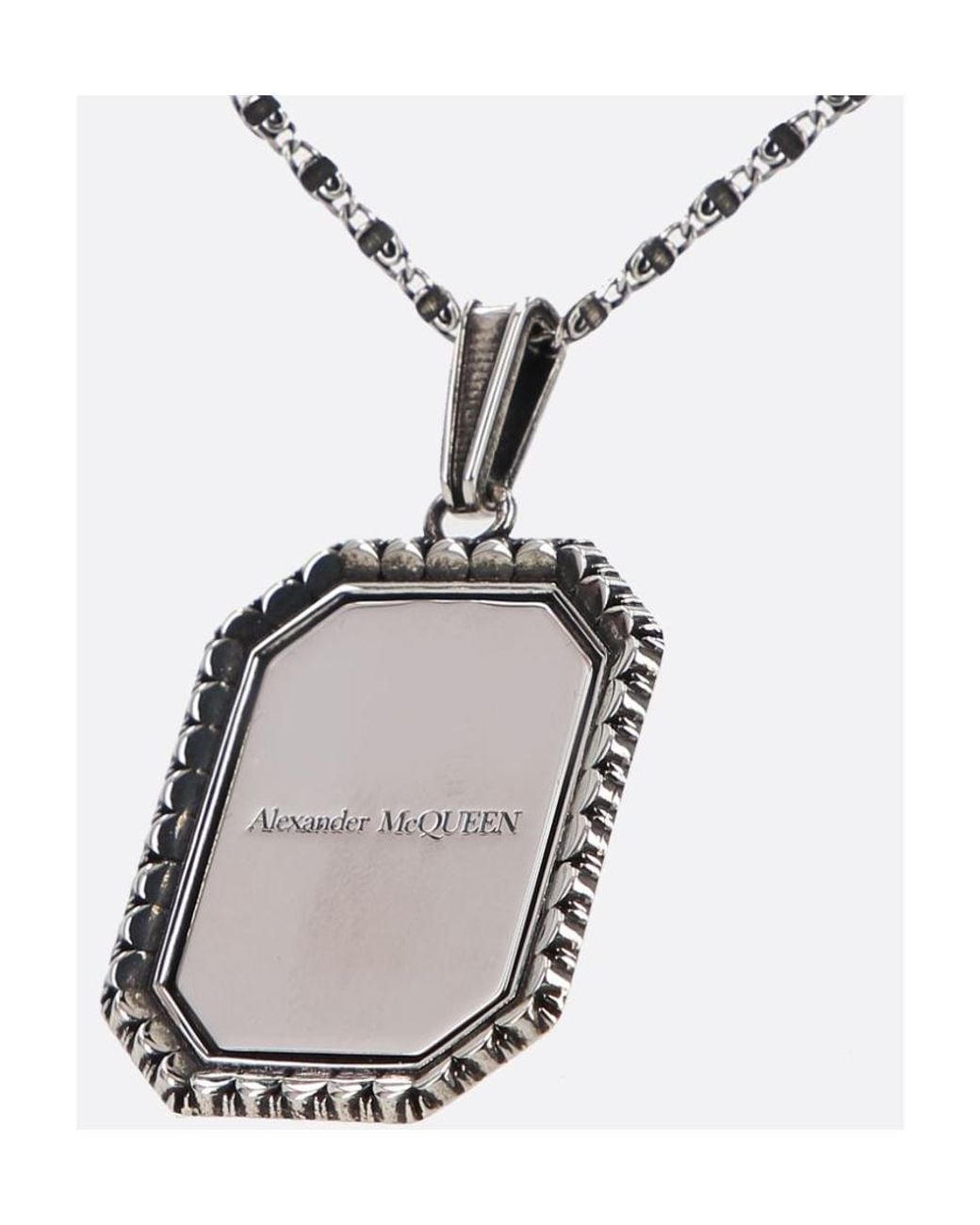McQueen White Logo Engraved Necklace