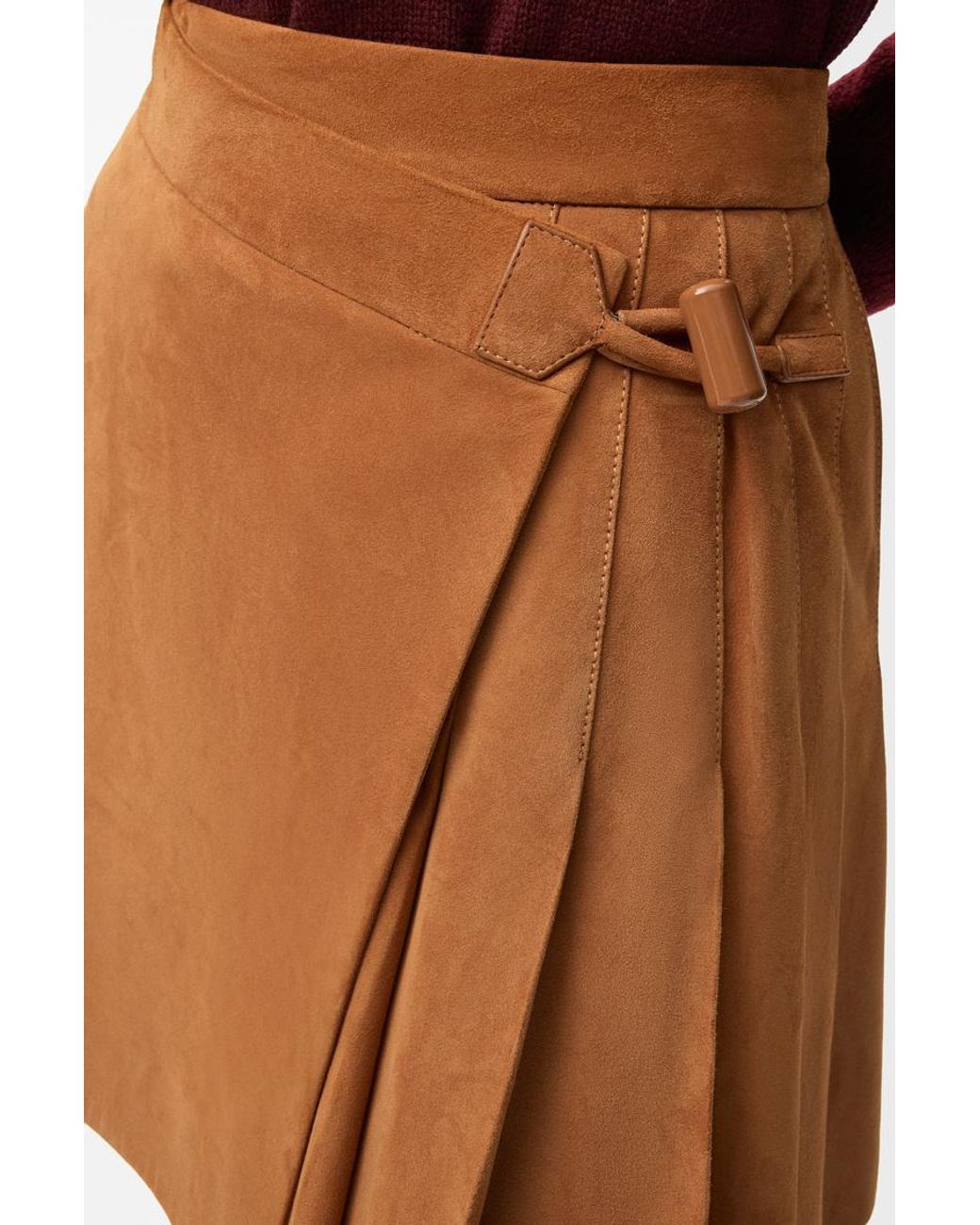 Loewe Brown Buckle Pleated Short Skirt