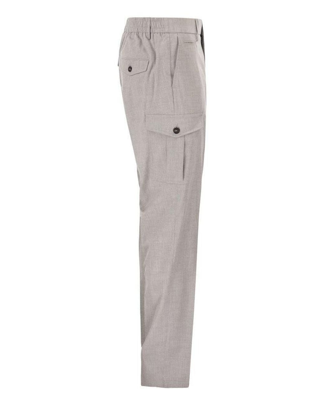 Peserico Gray Belt-Loop Utility Casual Trousers for men