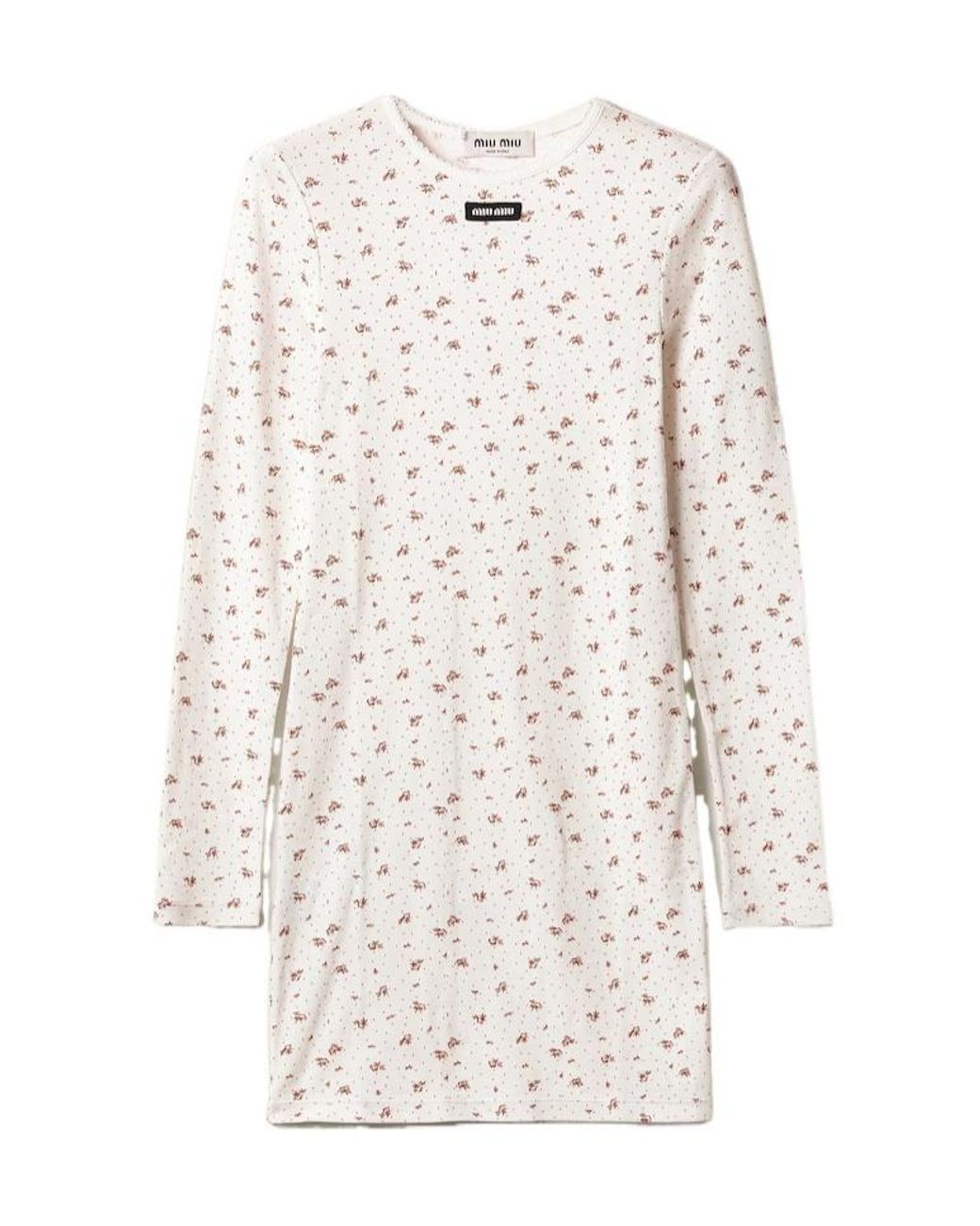 Miu Miu White Long-Sleeved Ribbed Dress