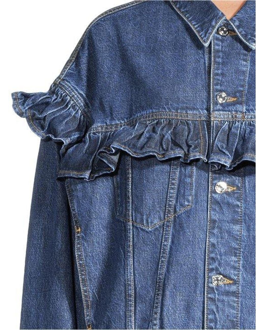 FRAME Blue Ruffle-Trimmed Denim Jacket