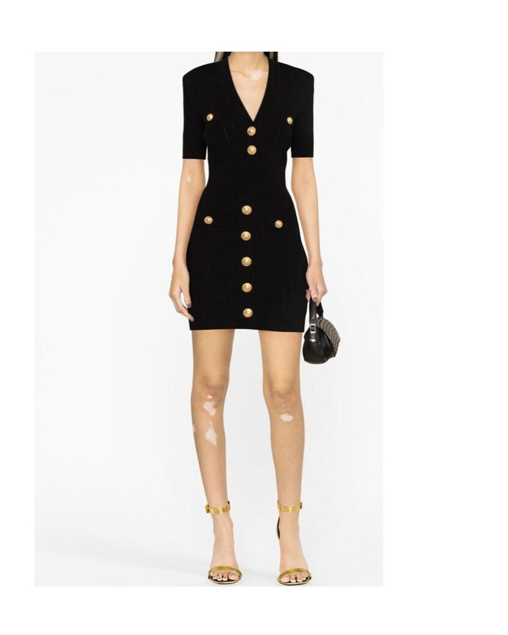 Balmain Black Knitted V-Necked Dress