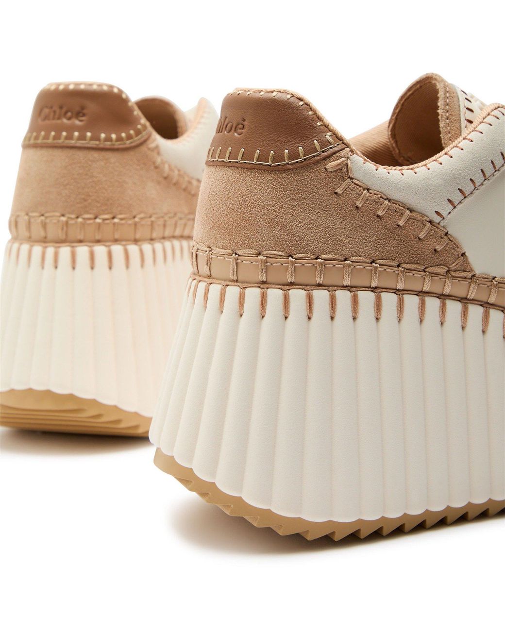 Chloé Natural Color-Blocked Thick-Soled Moccasin Platform Shoes