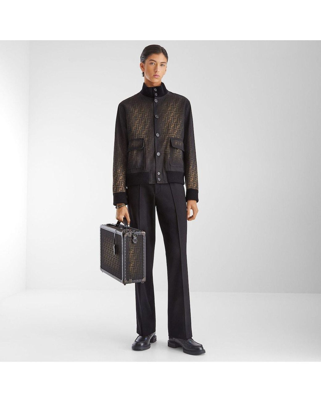 Fendi Black Ff Fabric Suitcase for men