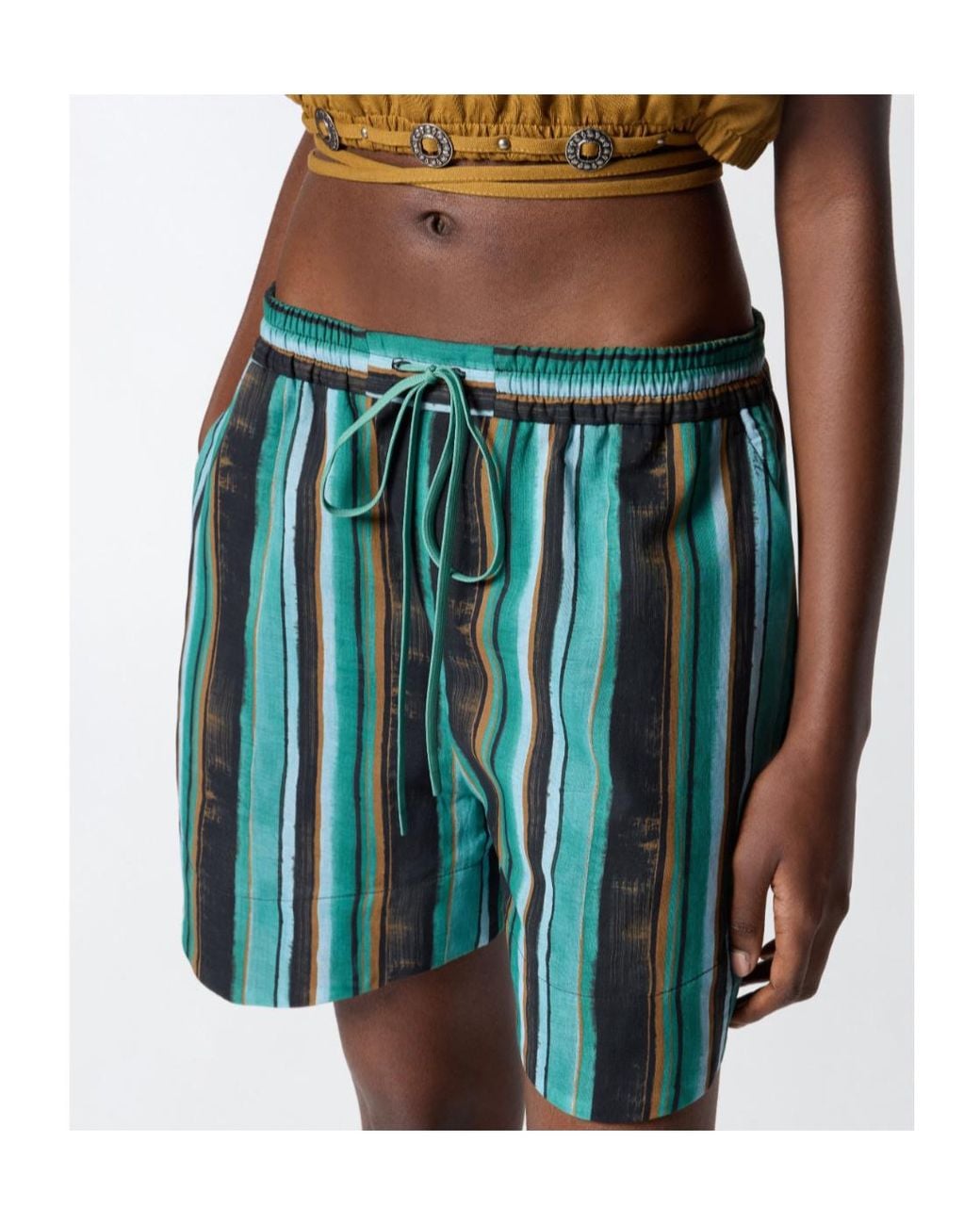 Pinko Green Striped Drawstring Shorts