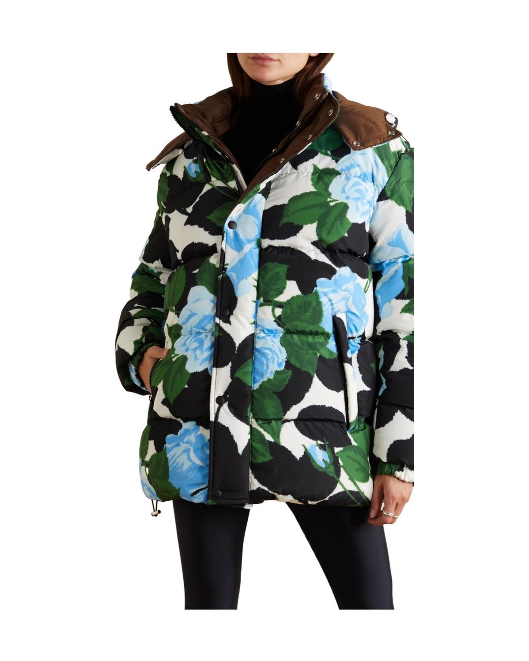 Quinn Green Floral-Print Quilted Shell Down Jacket