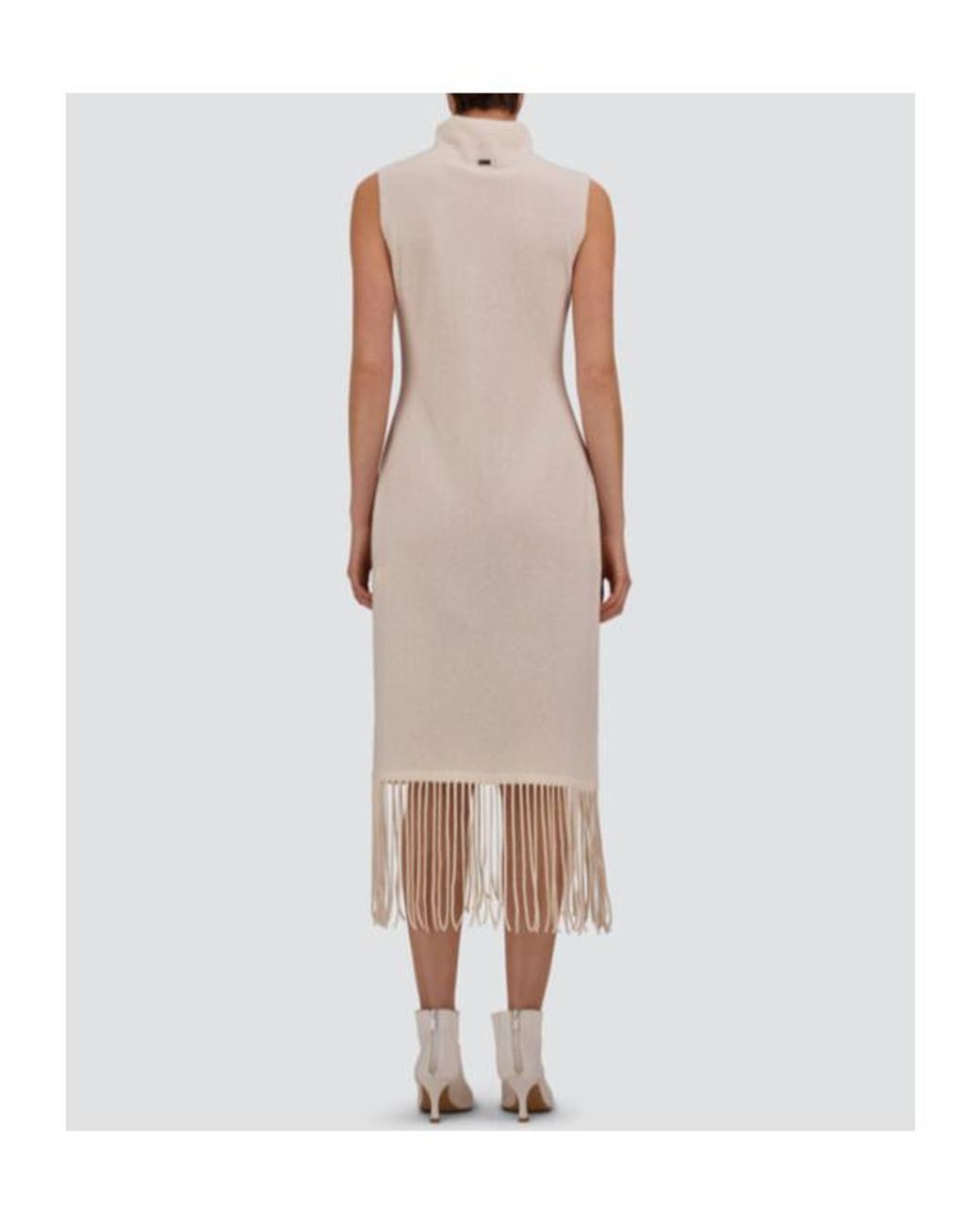 Herno White Fringed Sleeveless Knitted Dress