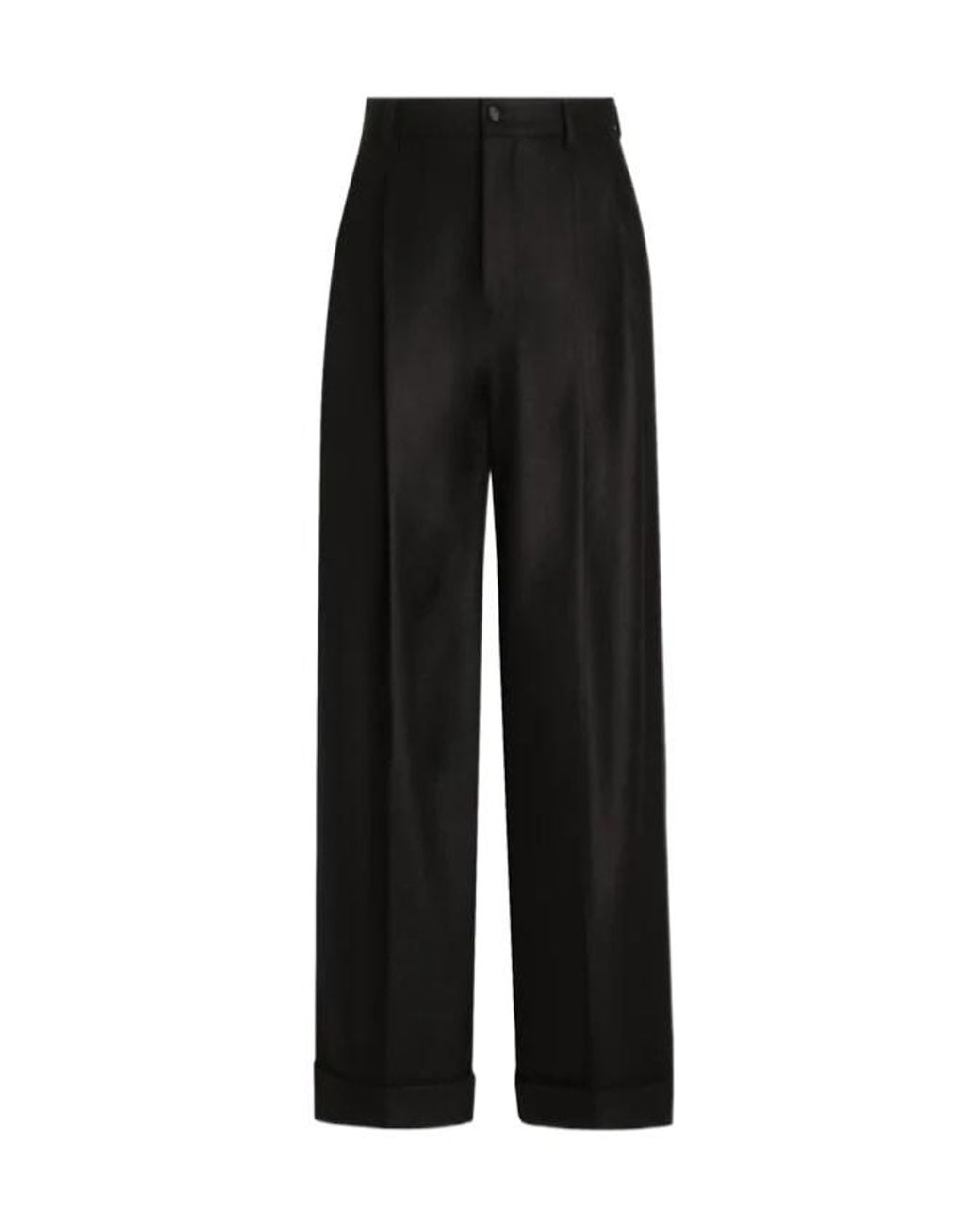 Dolce & Gabbana Black Pleated-Front Wool Trousers for men