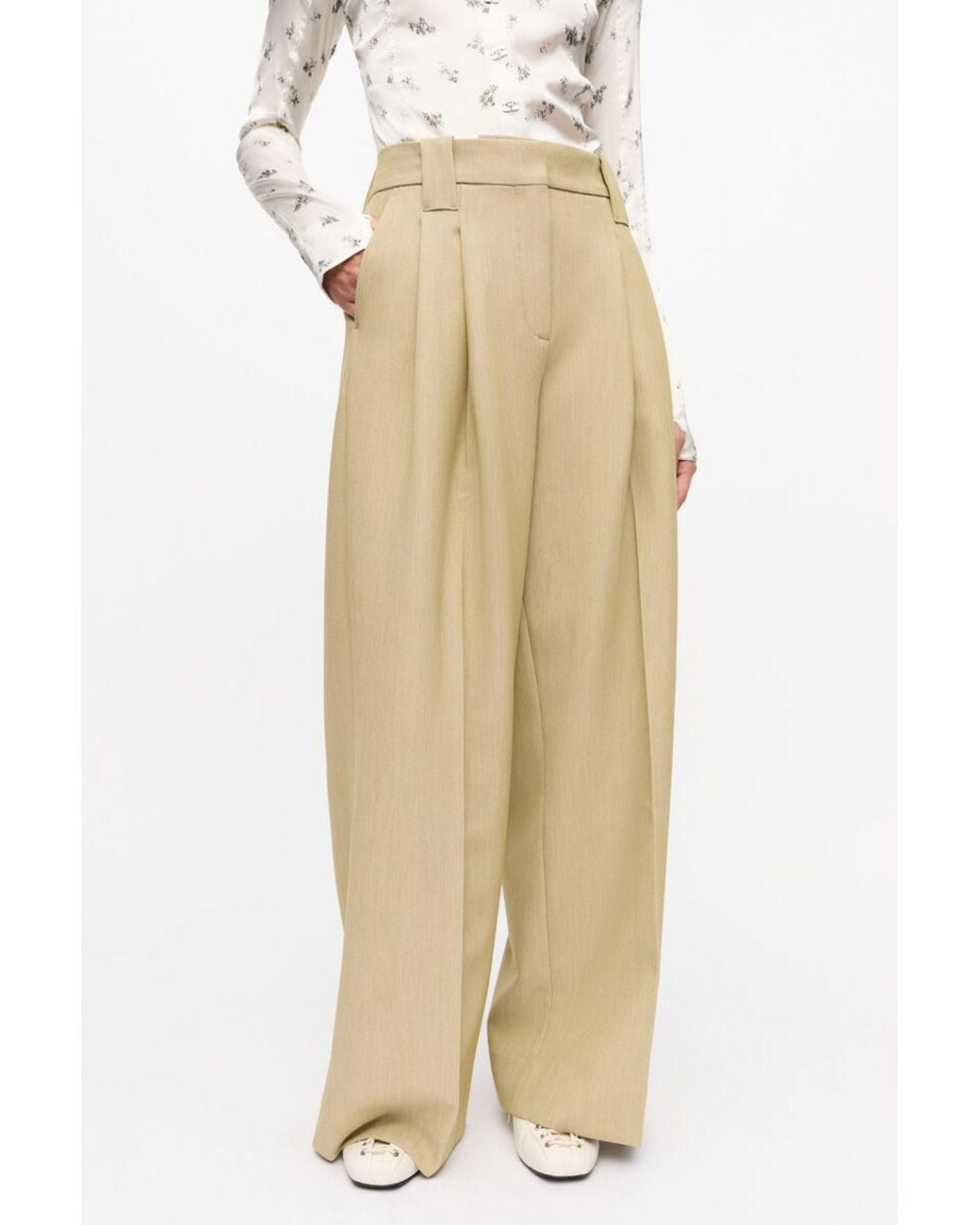 Ganni Natural Twill Suiting Mid Waist Trousers