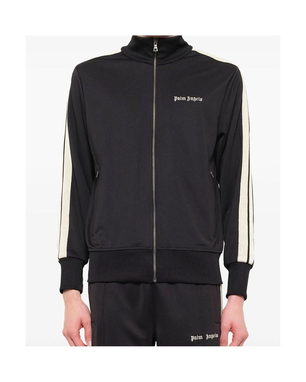 Palm Angels Black Logo-Embroidered Striped-Sleeve Sweatshirt for men