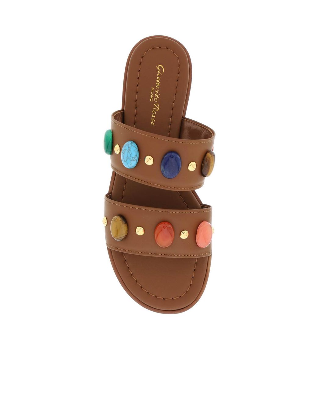 Gianvito Rossi Brown Embellished Strap Flat Sandals