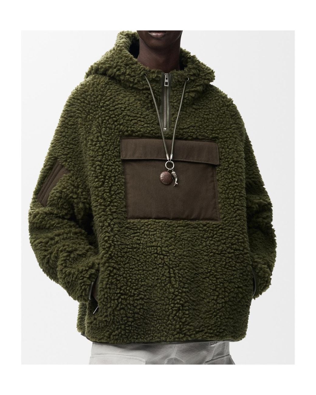 Loewe Green Fleece-Texture Hooded Jacket for men