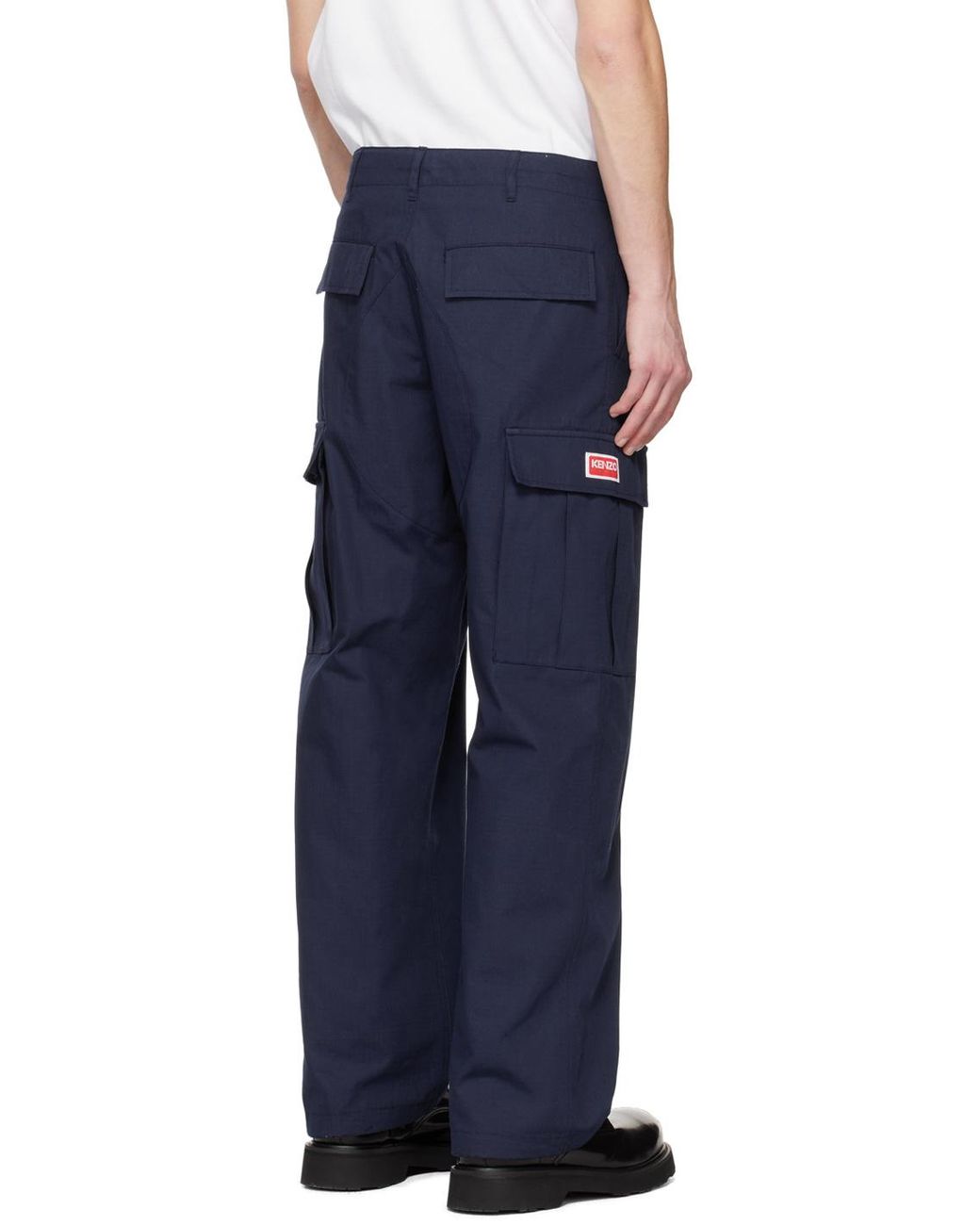 KENZO Blue Mid-Rise Straight-Leg Cargo Trousers for men