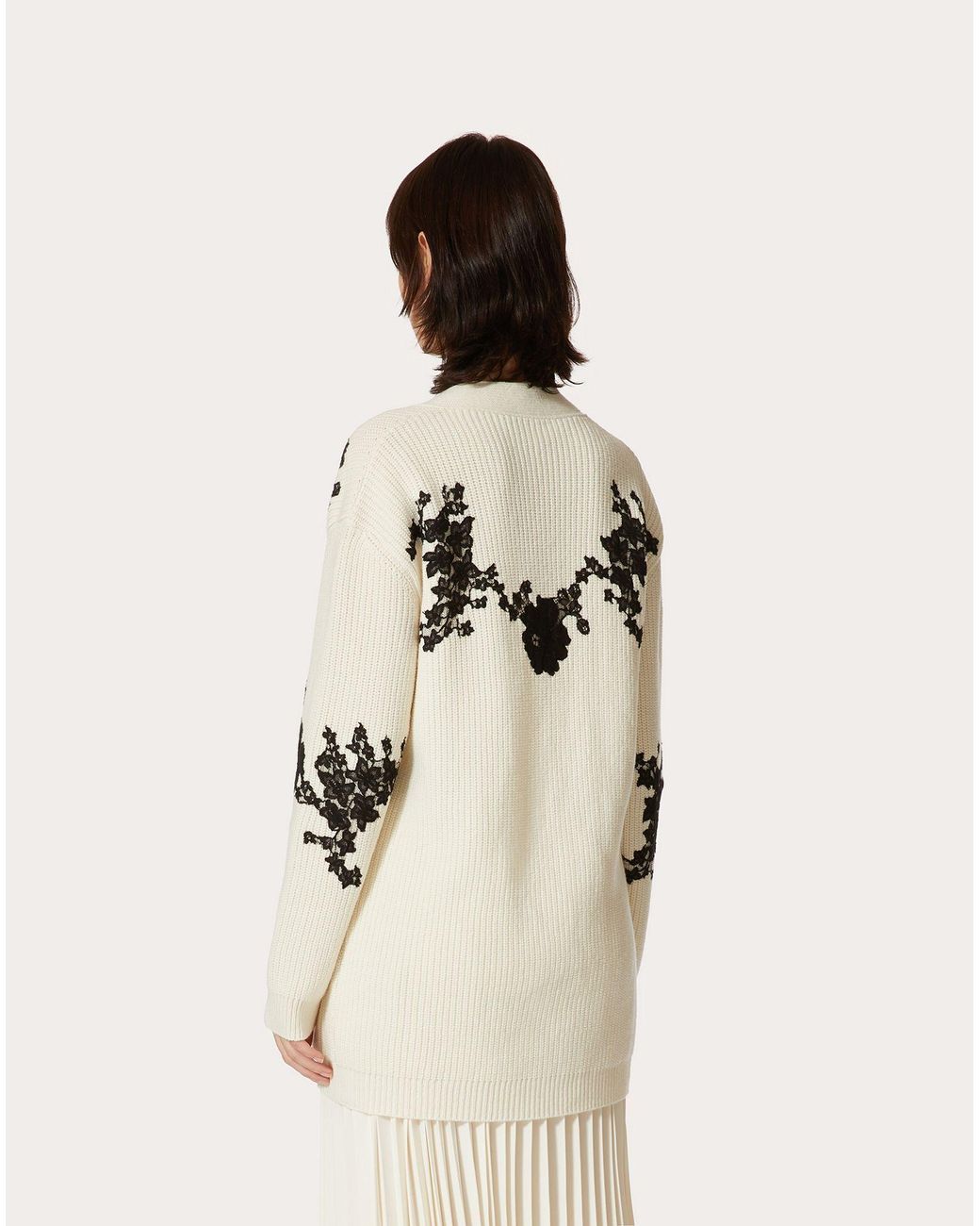 Valentino White Oversized Lace Inserts Cardigan