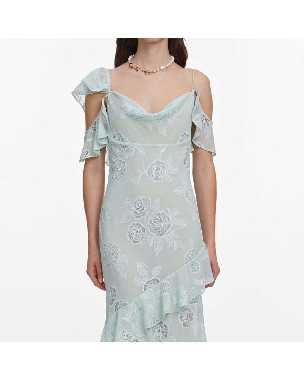 Self-Portrait Blue Floral-Lace Ruffled-Details Maxi Dress