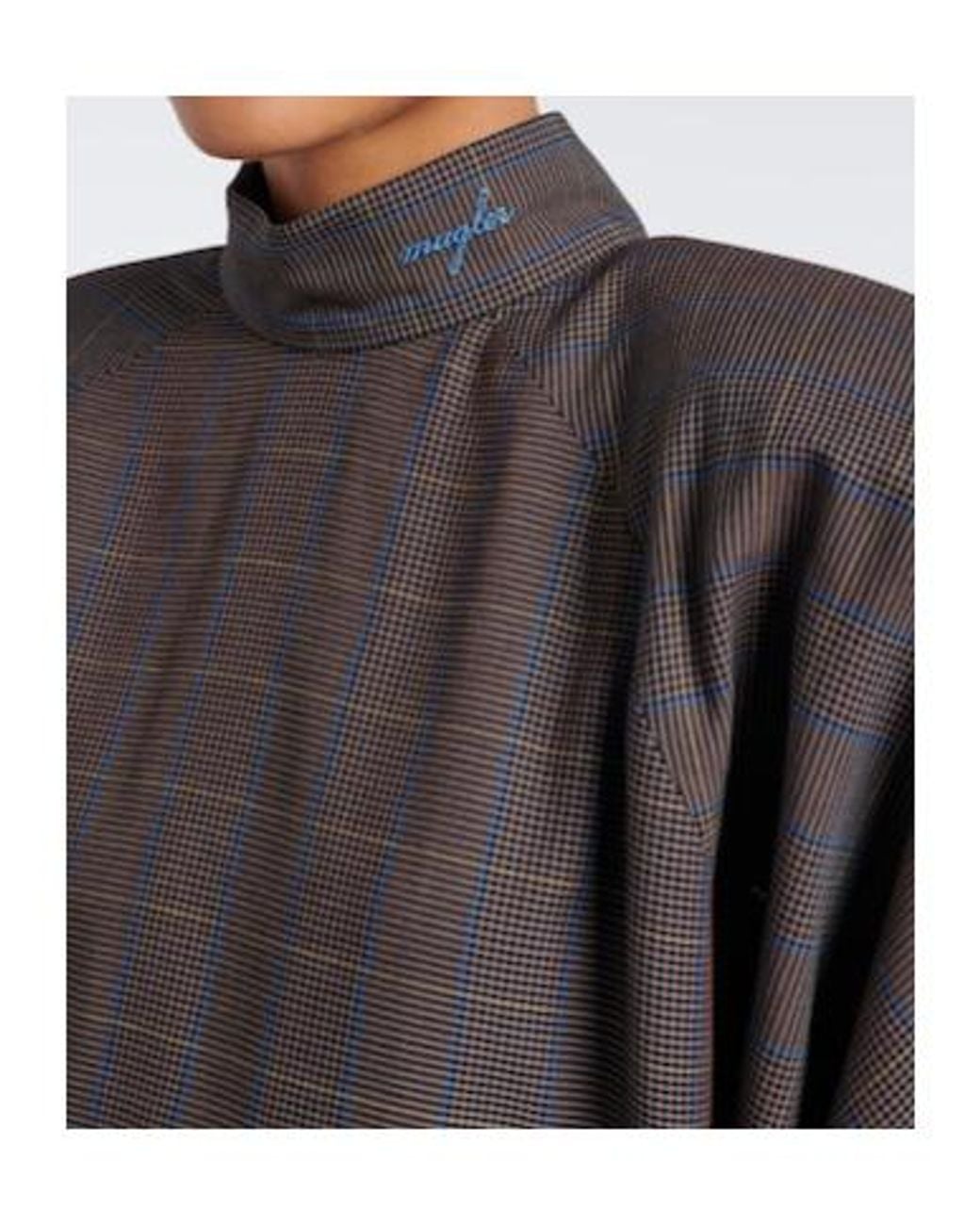Mugler Gray Checked Draped Midi Dress