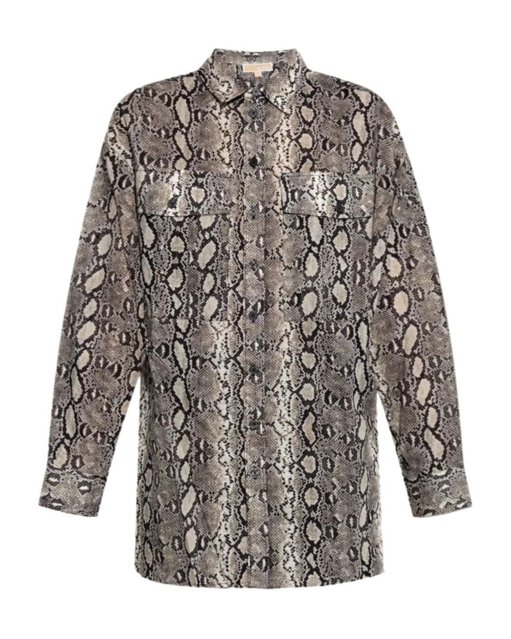 MICHAEL Michael Kors Gray Long Sleeve Oversized Snake Shirt