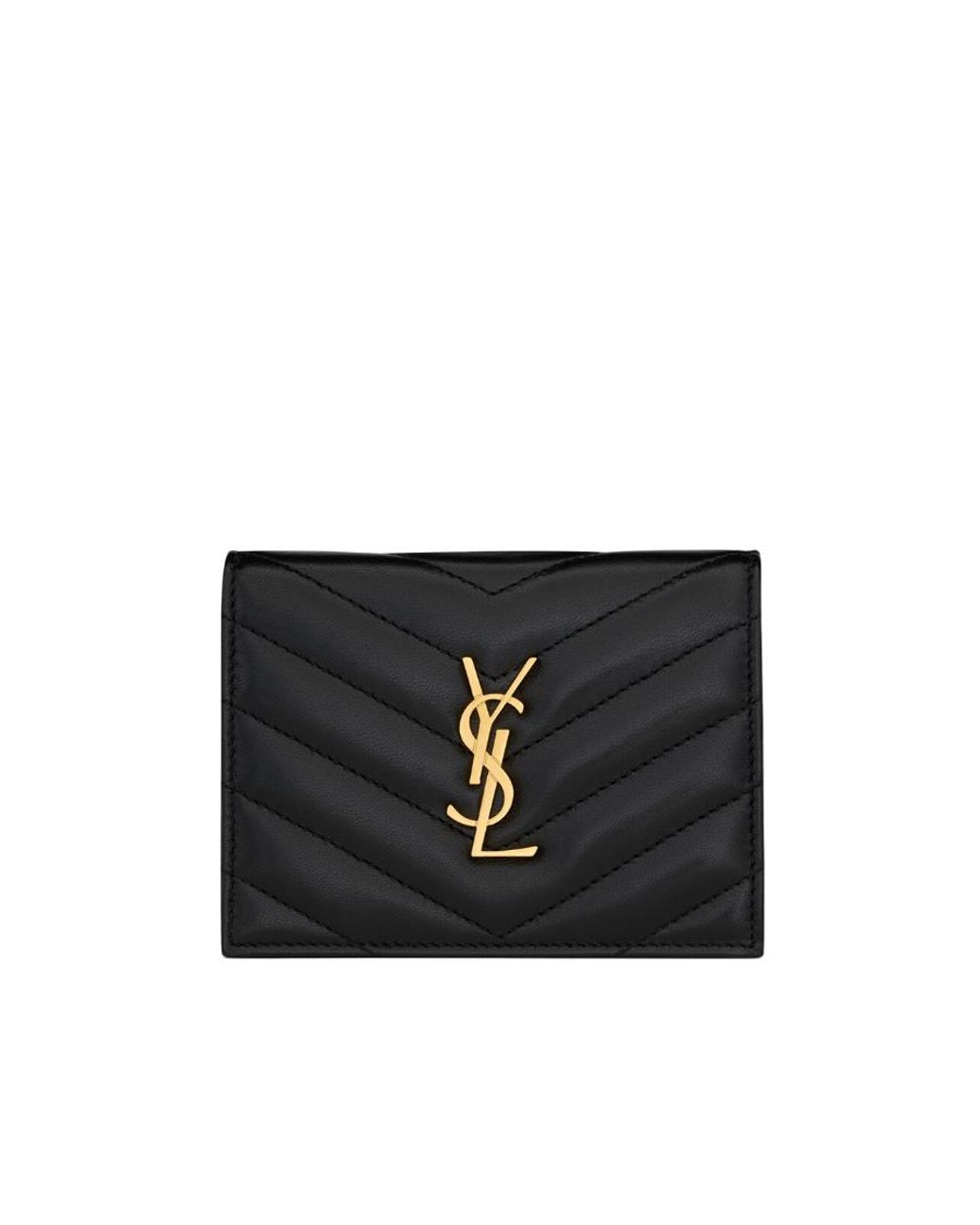 Saint Laurent Black Cassandre Matelassé Flap Card Case