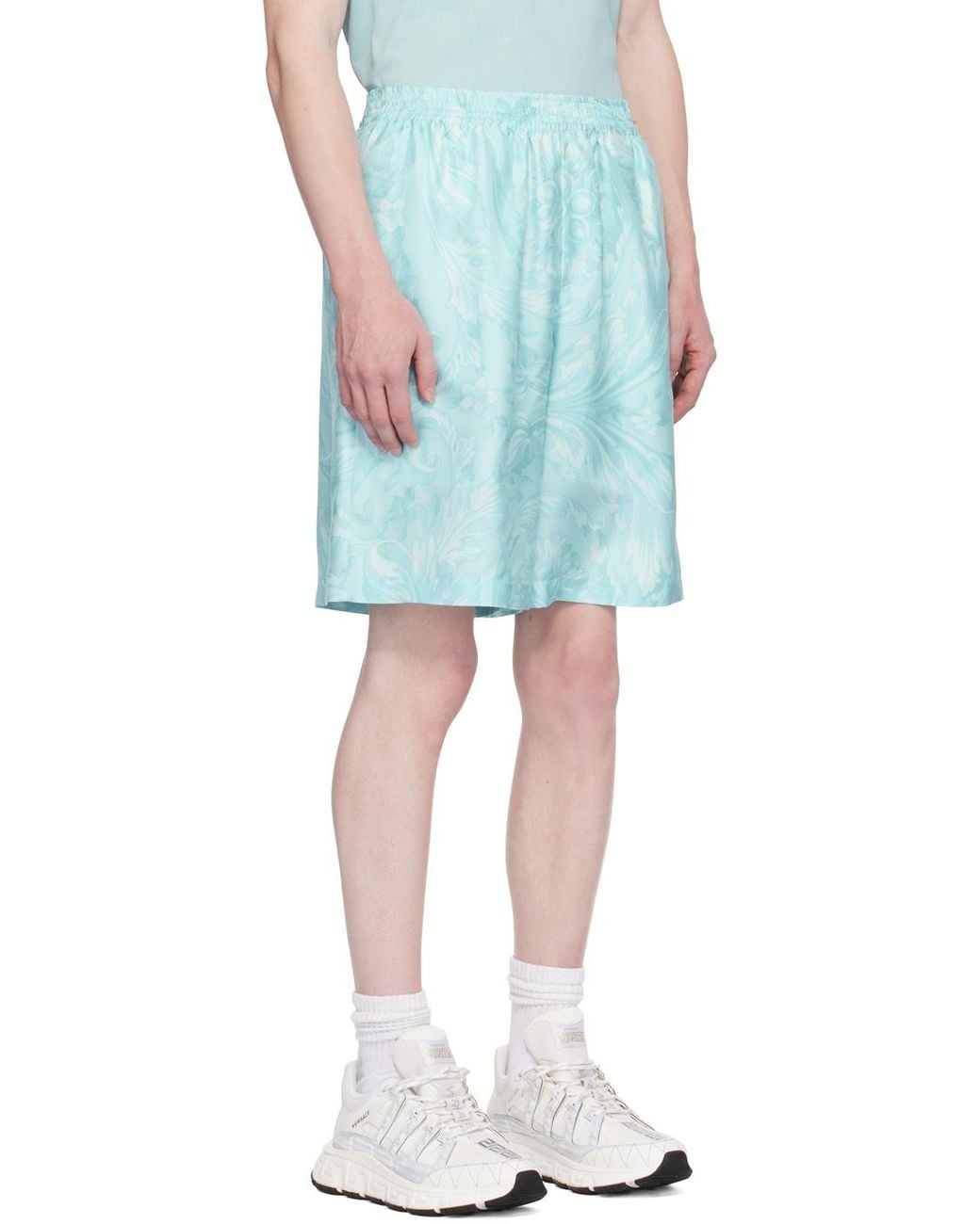 Versace Blue Barocco-Printed Elasticated Waistband Shorts for men