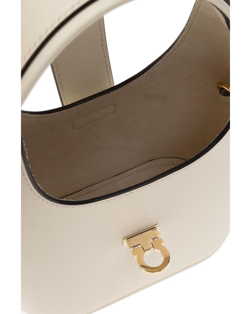 Ferragamo White Ferragamo Gancini-Buckle Logo-Engraved Mini Hobo Bag