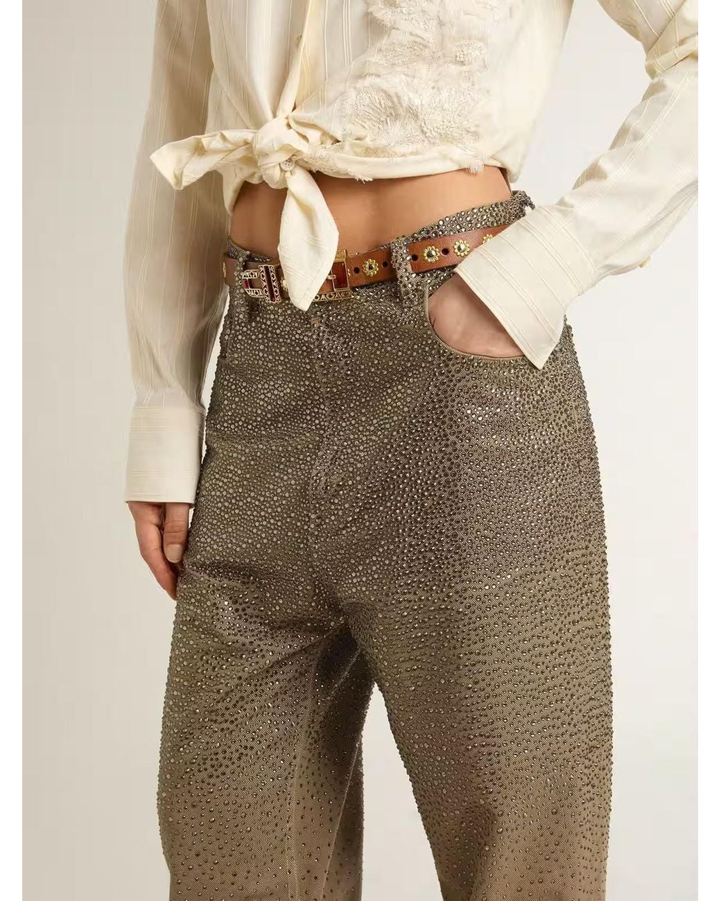 Golden Goose Deluxe Brand Brown Straight-Leg Embellished Trousers