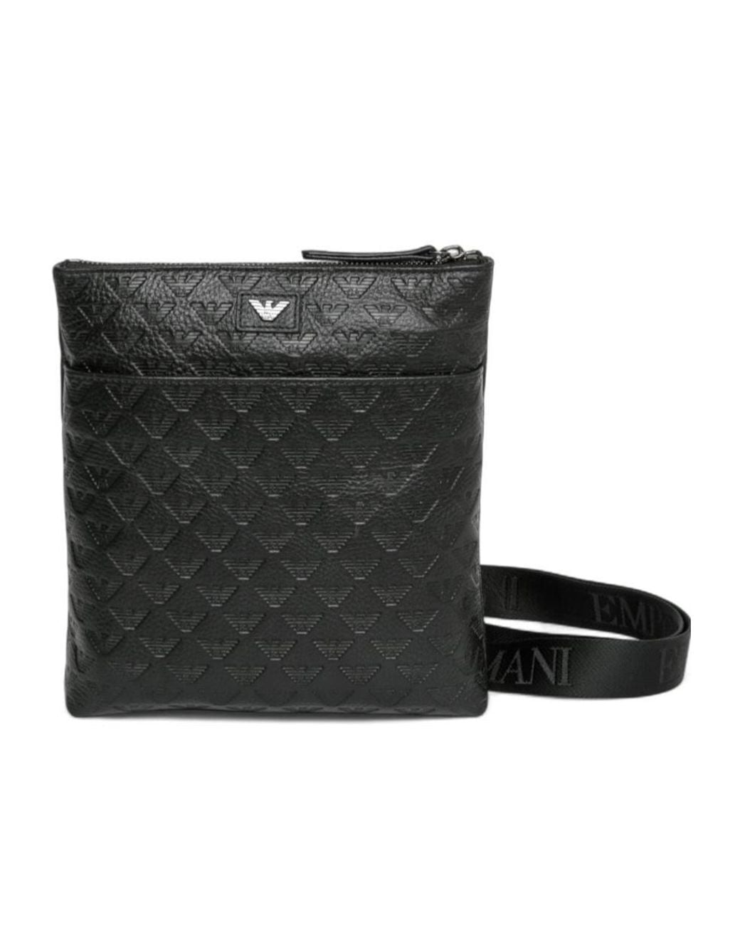 Emporio Armani Black Logo Embossed Messenger Bag for men