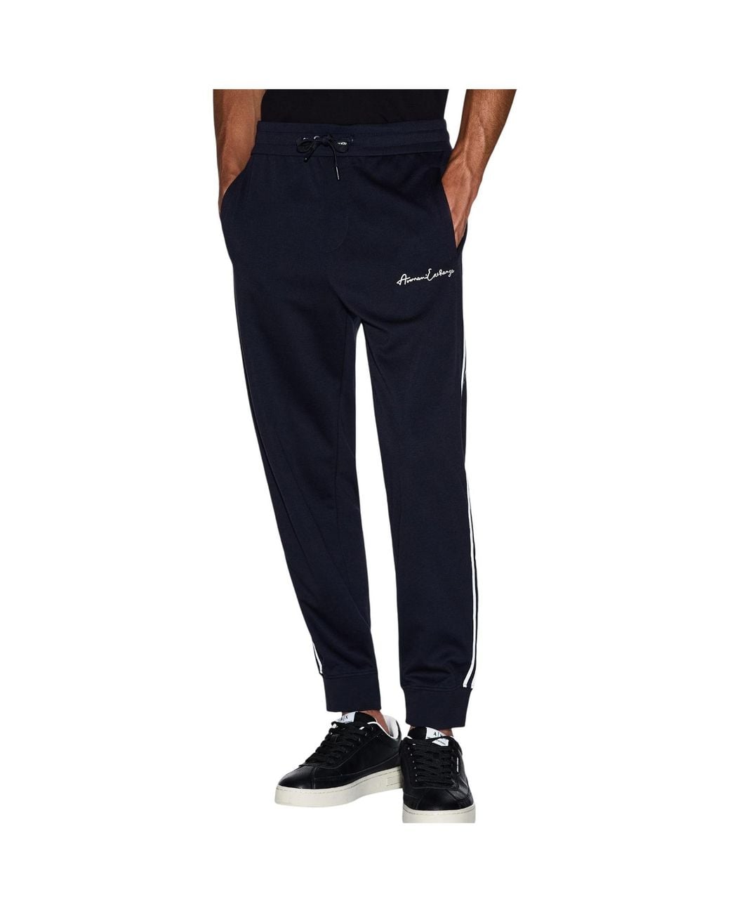 ARMANI EXCHANGE Blue Logo-Embroidered Track Pants for men