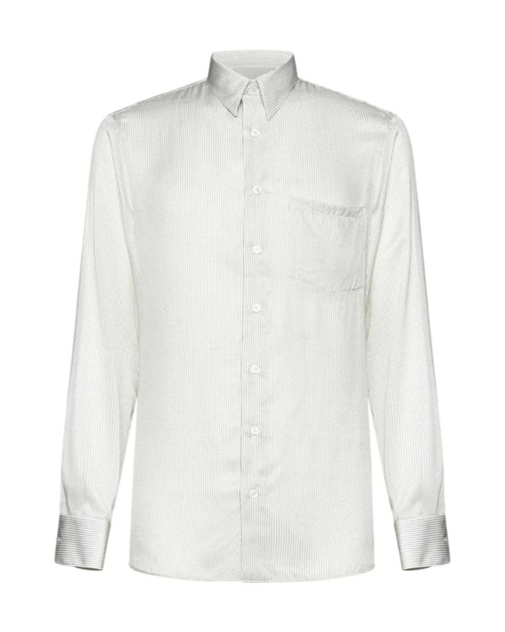 Lardini White Long Sleeved Striped Buttoned Shirt for men