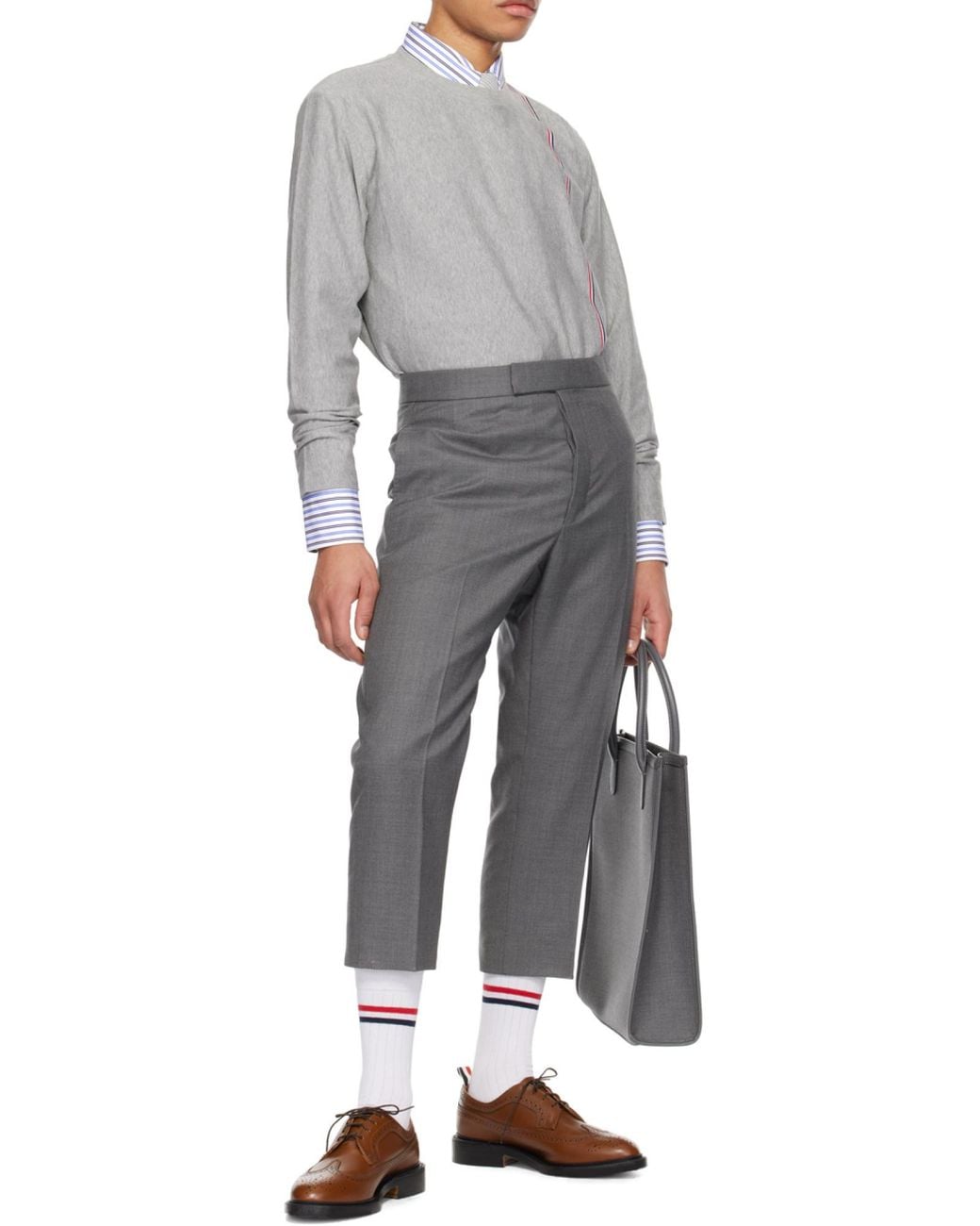 Thom Browne Gray Rwb Striped Long-Sleeved T-Shirt for men