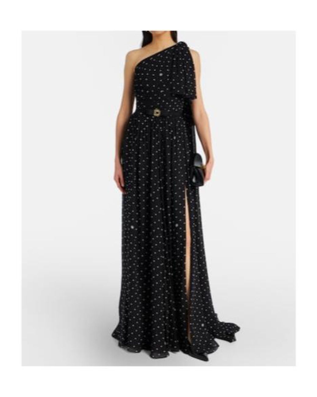 Elie Saab Black Polka-Dot One-Shoulder Gown