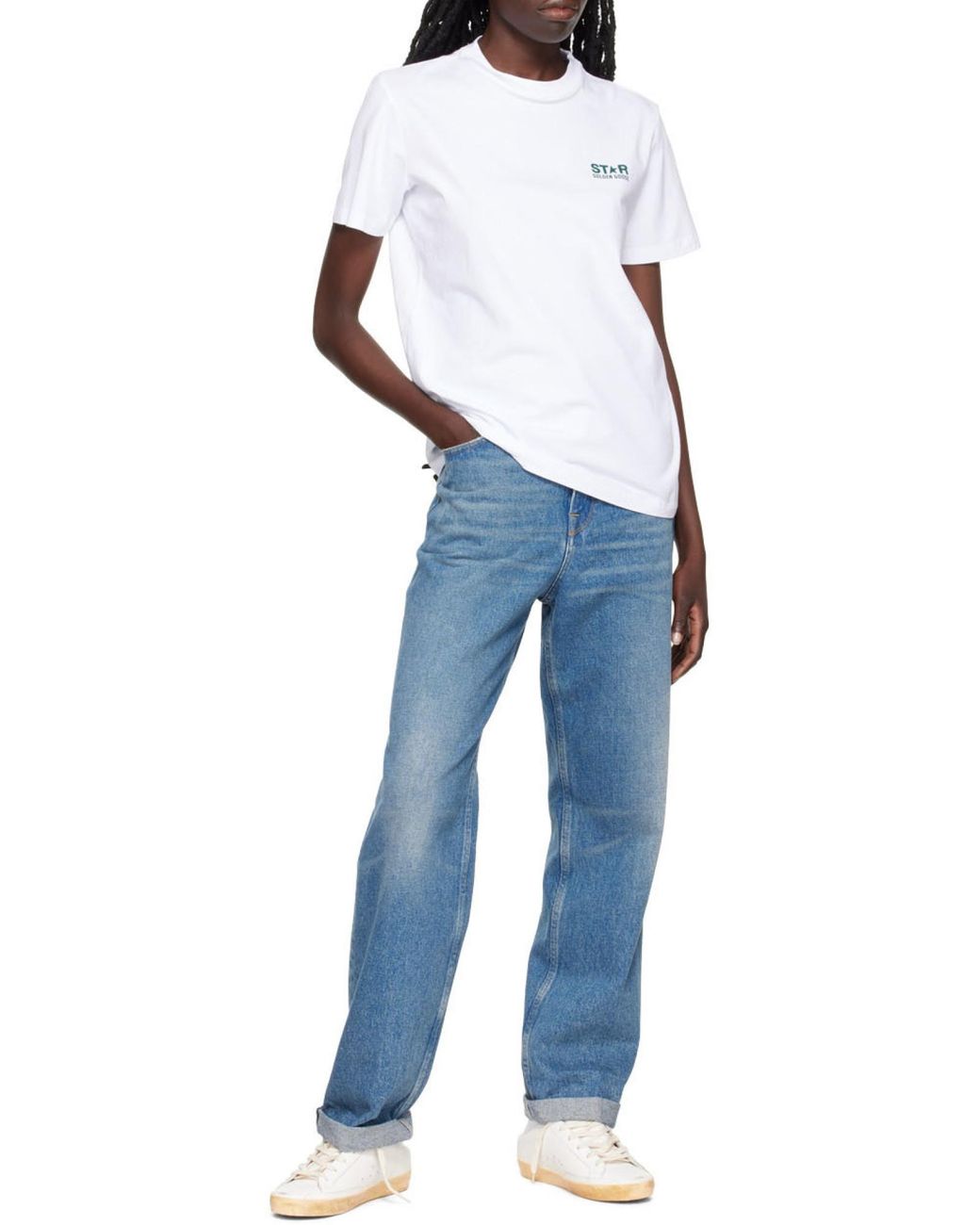 Golden Goose Deluxe Brand Blue Kim Logo Patch Jeans